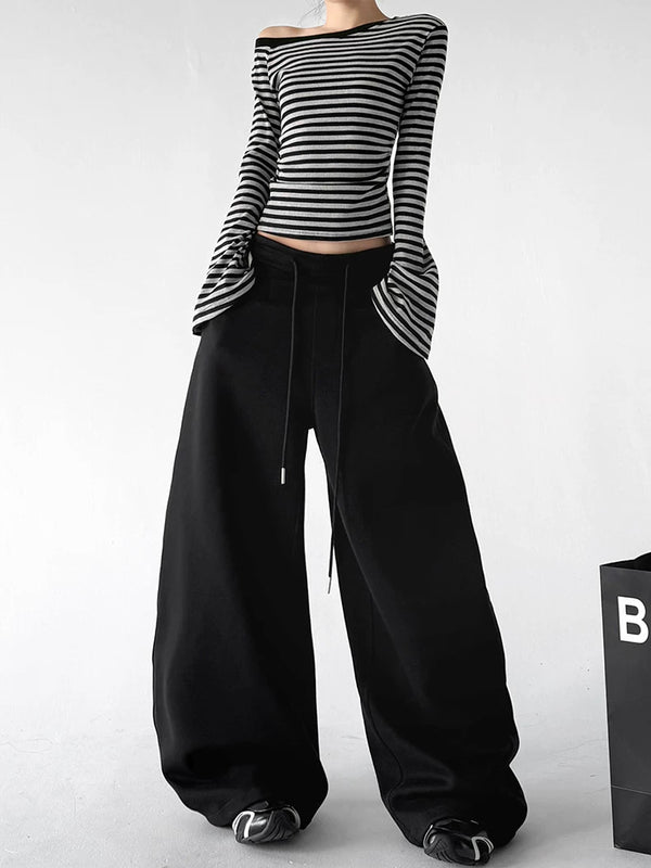 Black drawstring wide-leg pants front alternate - CT66266