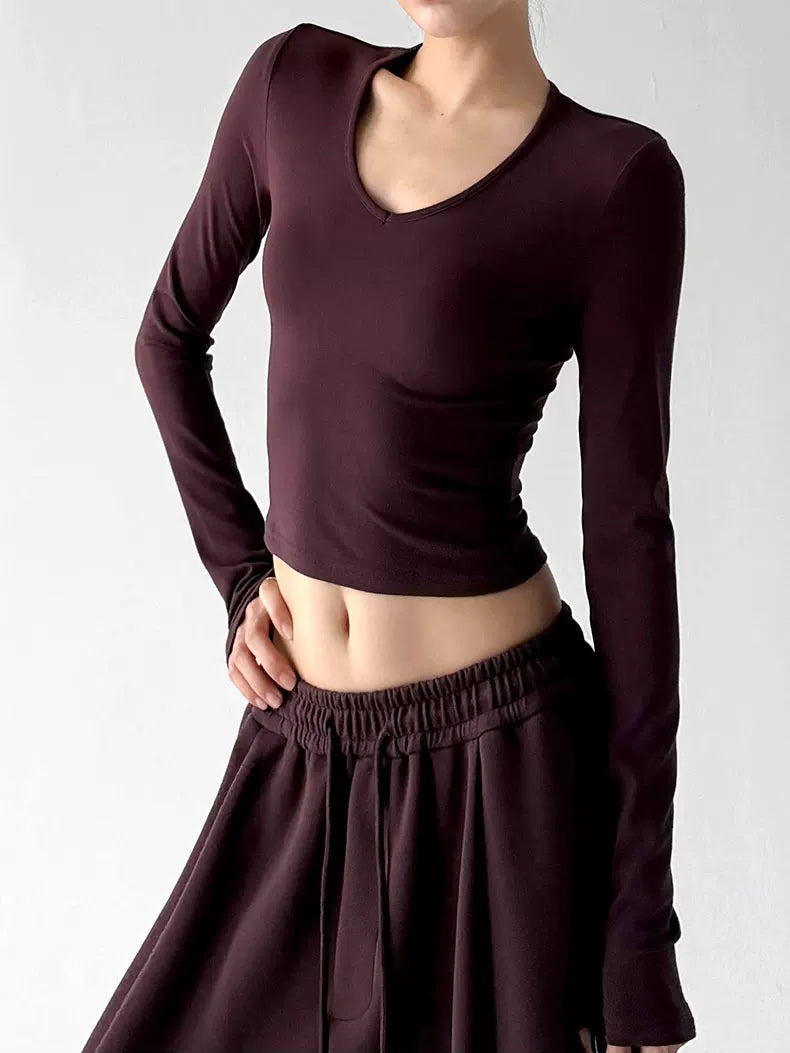 Berry Purple v neck crop top, angled front view