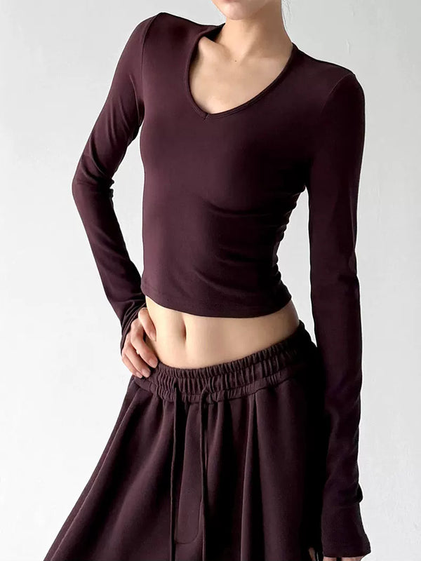 Berry Purple v neck crop top, angled front view