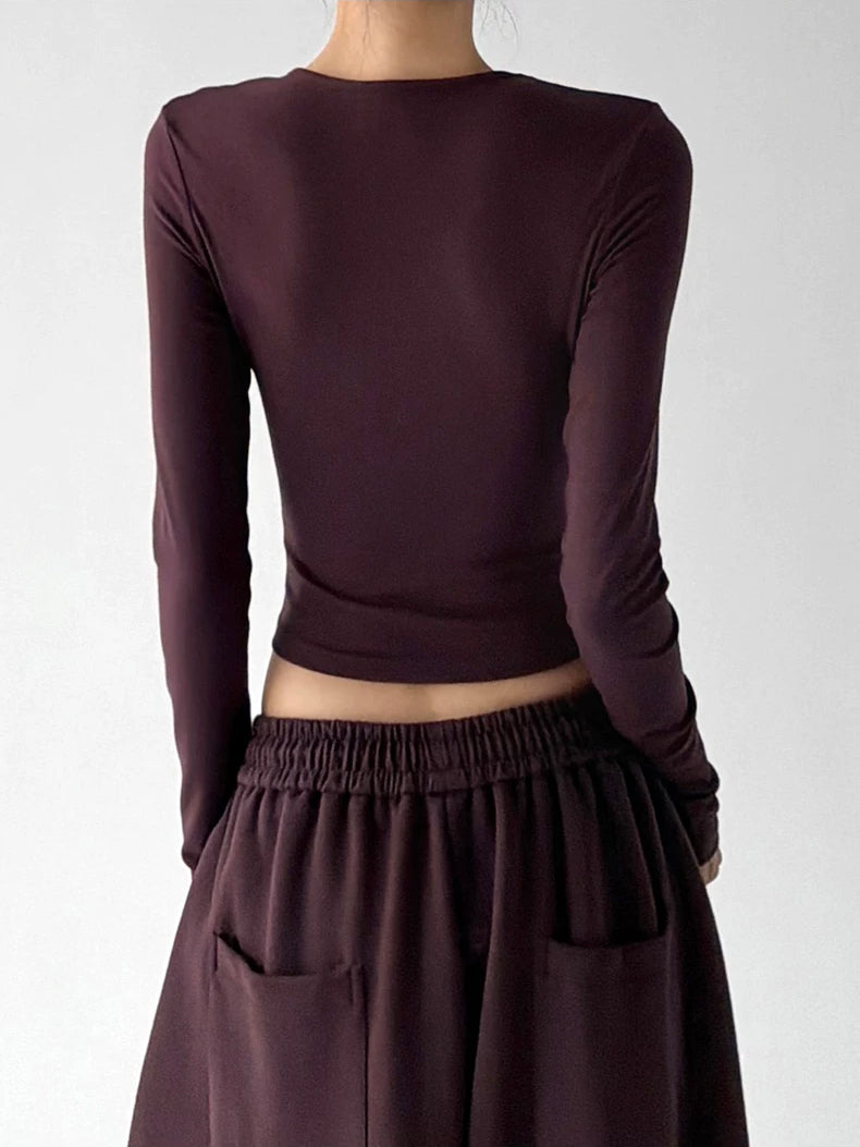 Berry Purple v neck crop top, back view