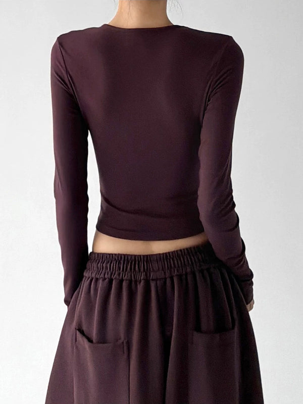 Berry Purple v neck crop top, back view