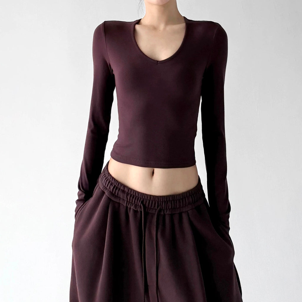 Berry Purple v neck crop top, front view