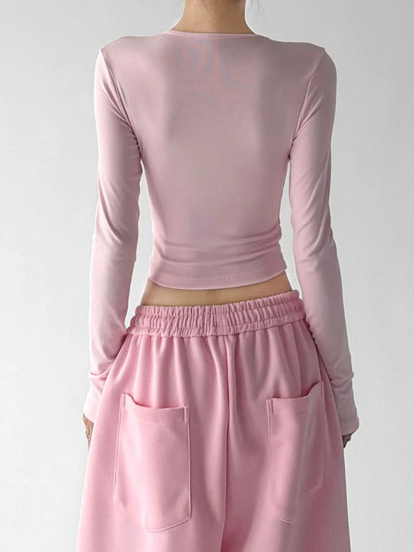 Petal Pink v neck crop top, back view