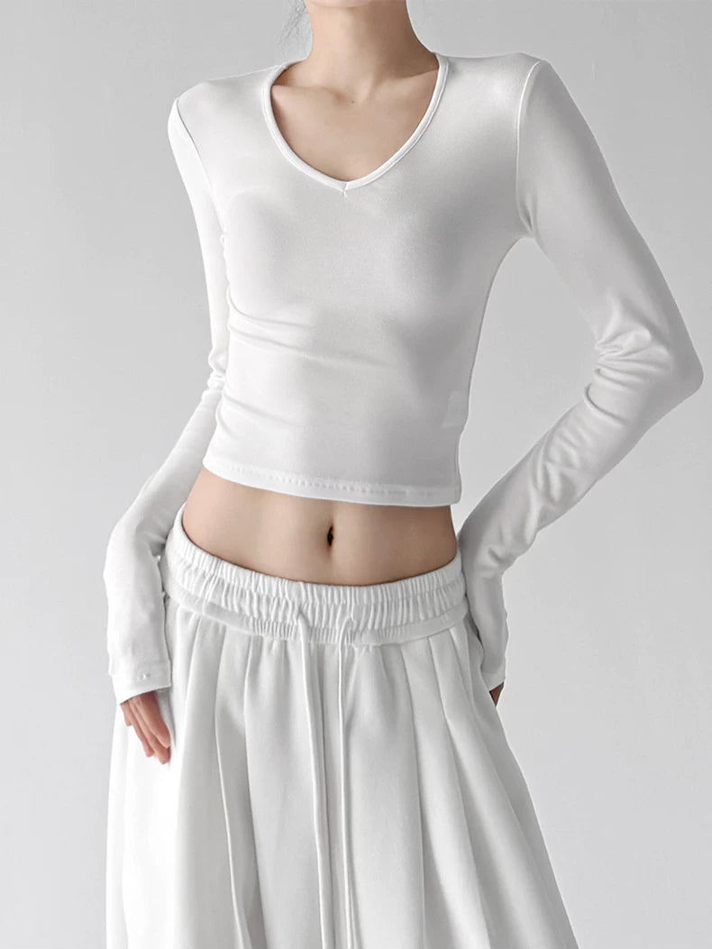 White v neck crop top, front alternate view