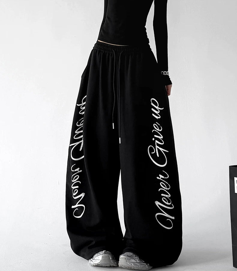 Black wide leg pants, front view