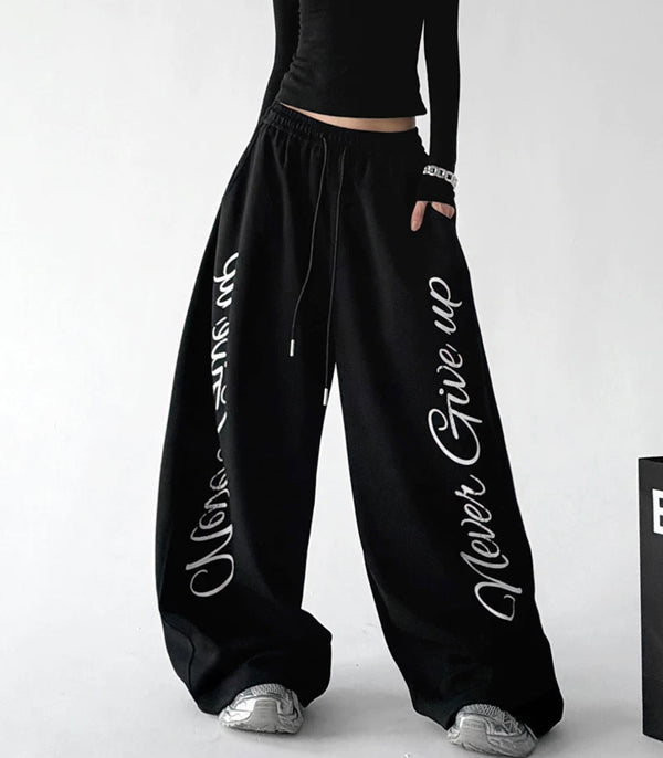 Black wide leg pants, front alt view