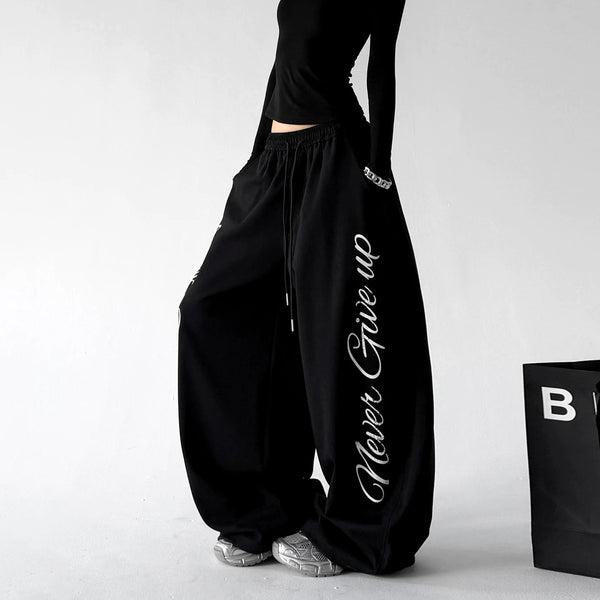 Black wide leg pants, side view