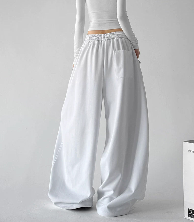 White wide leg pants, back view