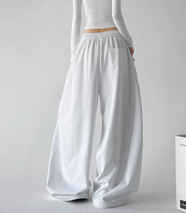 White wide leg pants, back view