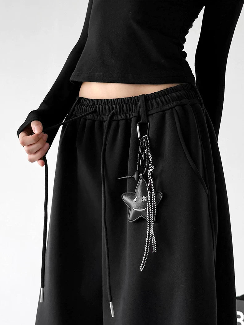 Black wide-leg pants waist charm detail - CT66269