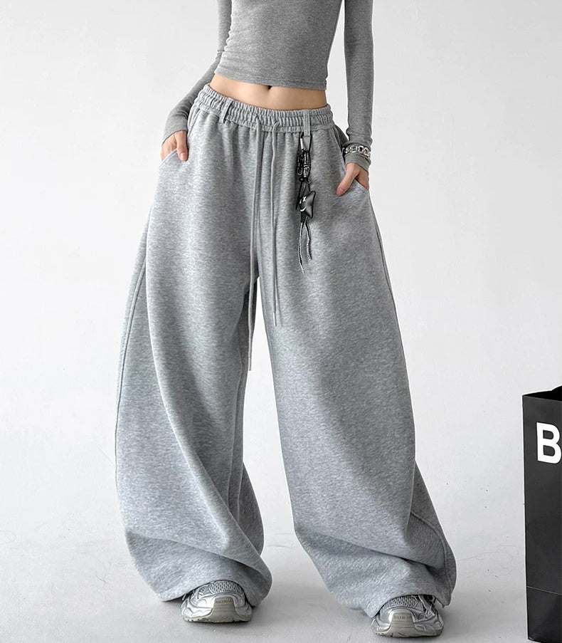 Gray wide-leg pants walking view - CT66269