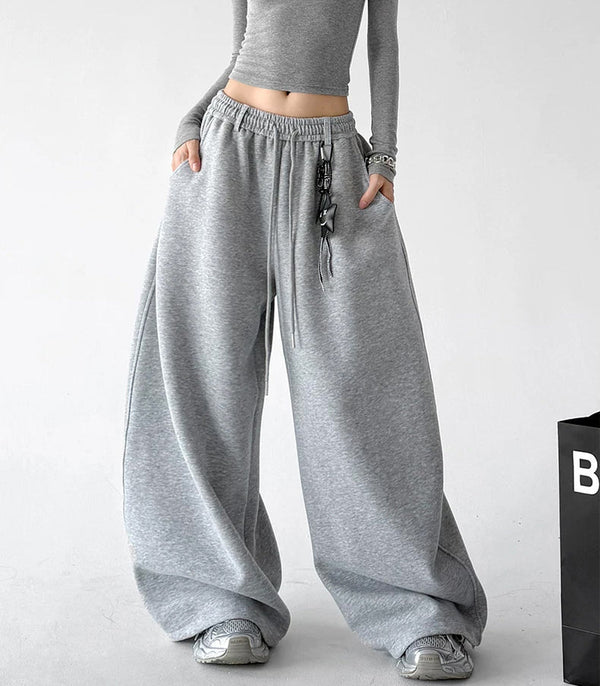 Gray wide-leg pants walking view - CT66269