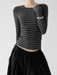 Black Gray striped long-sleeve top front view - CT66270
