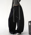 Black striped tie wide leg pants, front view