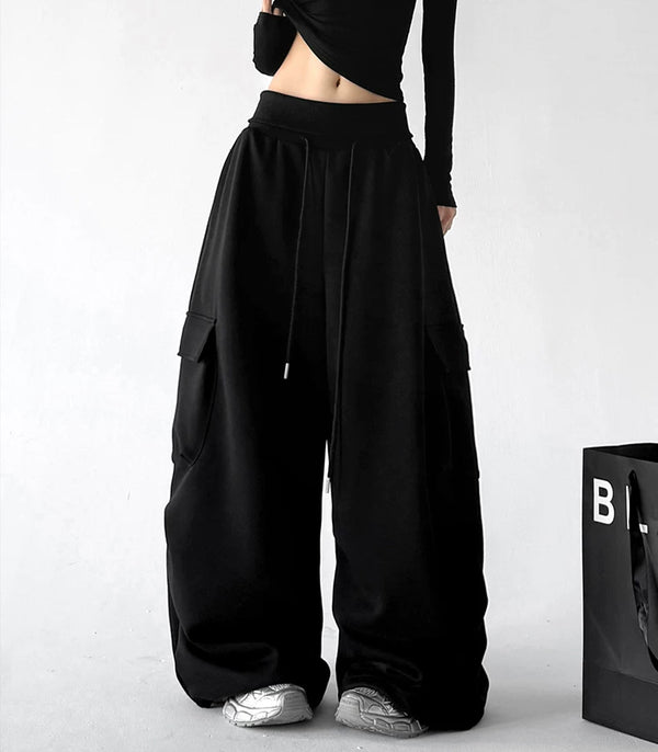 Black wide leg pants, front view
