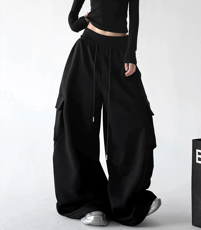 Black wide leg pants, front alt view