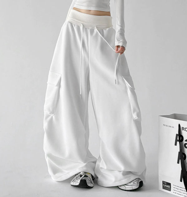 White wide leg pants, front alt view