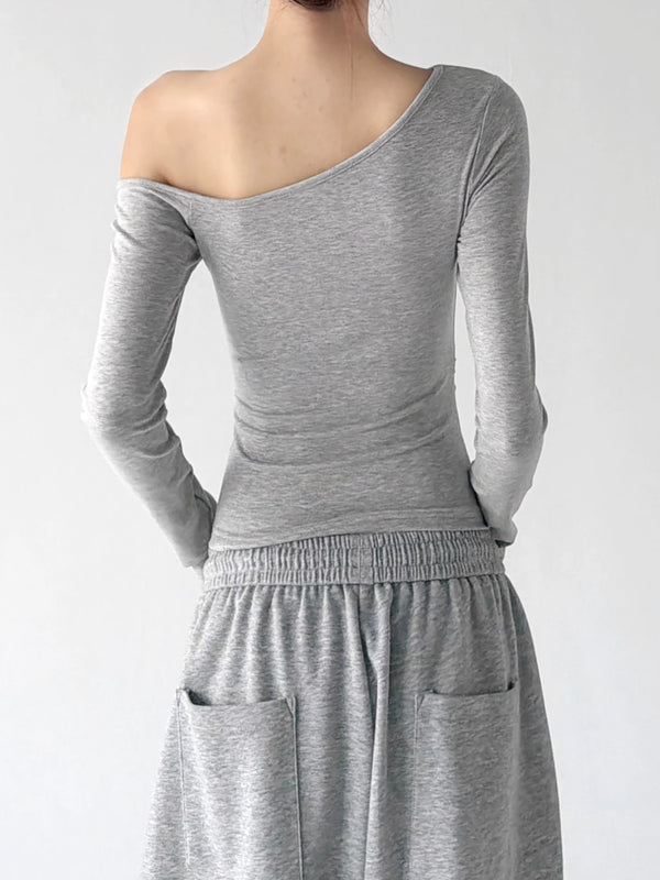 Gray script-hem top back - CT66275
