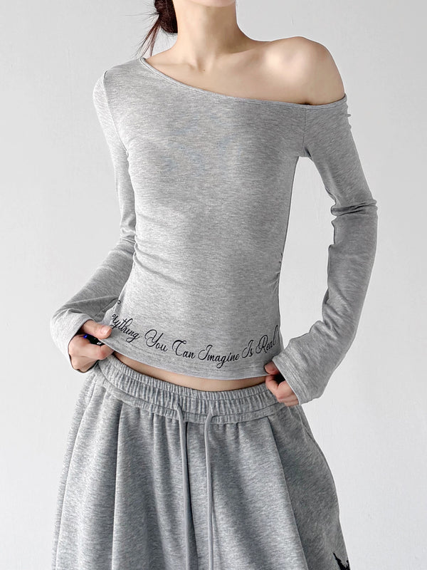 Gray script-hem top hem detail - CT66275