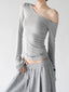 Gray long-sleeve top, angled front view