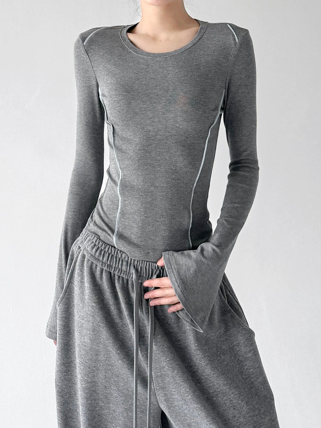 Gray contrast-piping top front - CT66278