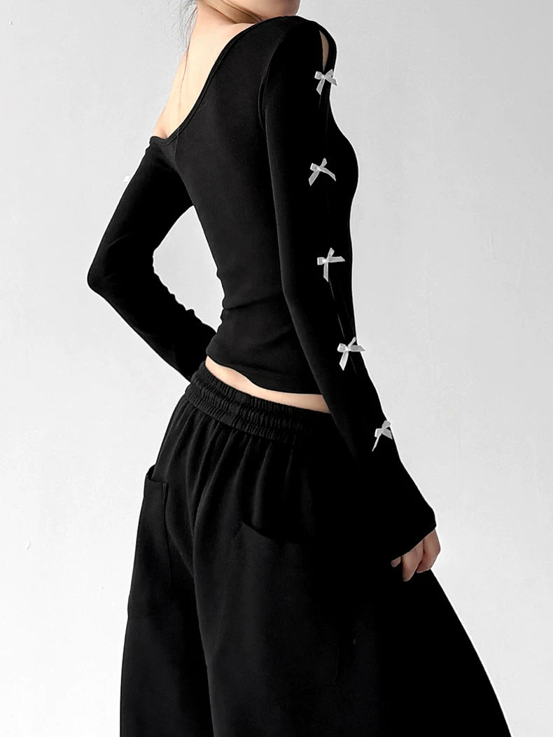 Black bow-sleeve top back - CT66279