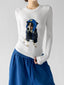 White dog-print long-sleeve top angled front - CT66285