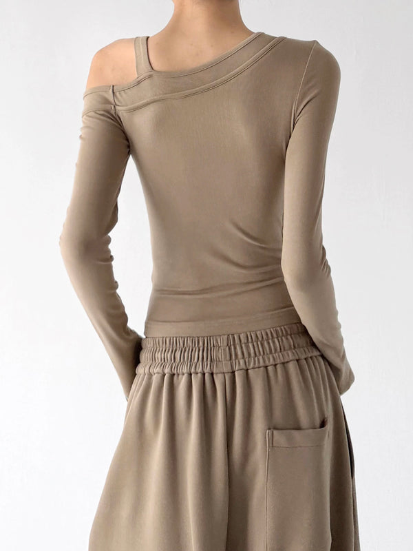 Khaki buttoned off-shoulder top back - CT66289