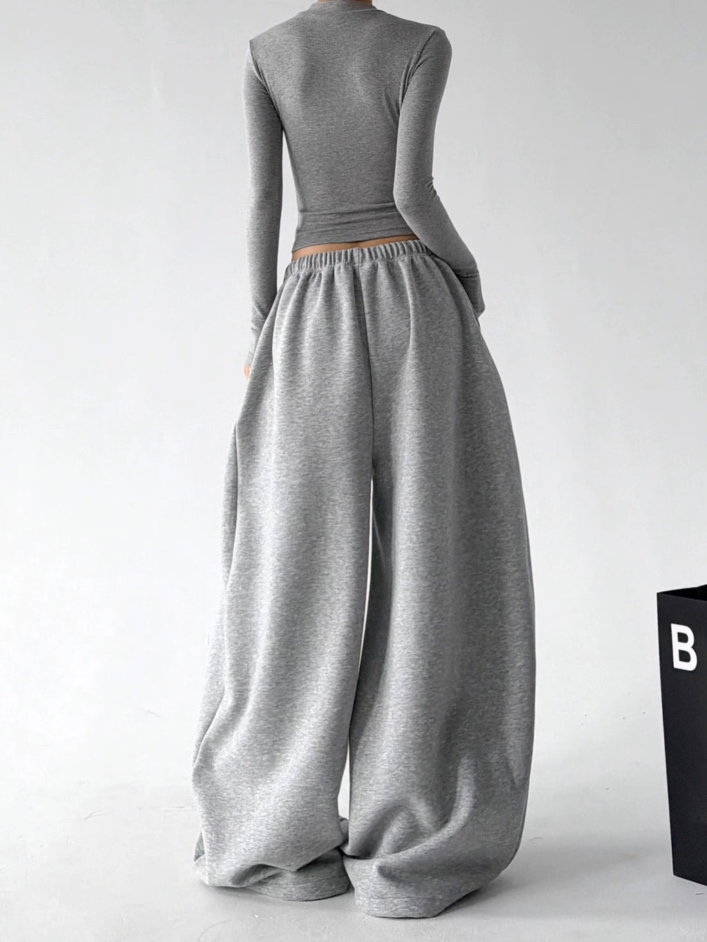 Gray decorative-button wide-leg pants back - CT66292