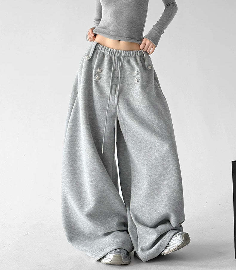 Gray decorative-button wide-leg pants front alternate - CT66292