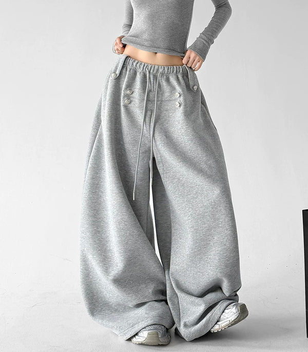Gray decorative-button wide-leg pants front alternate - CT66292