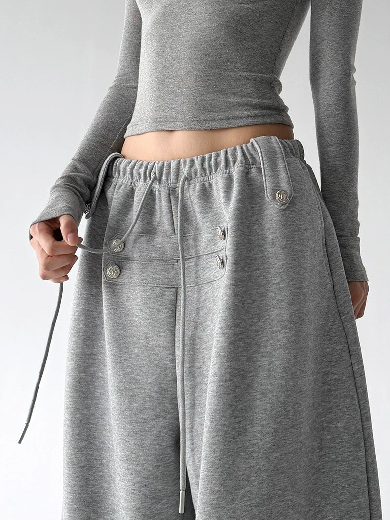 Gray decorative-button wide-leg pants waist detail - CT66292