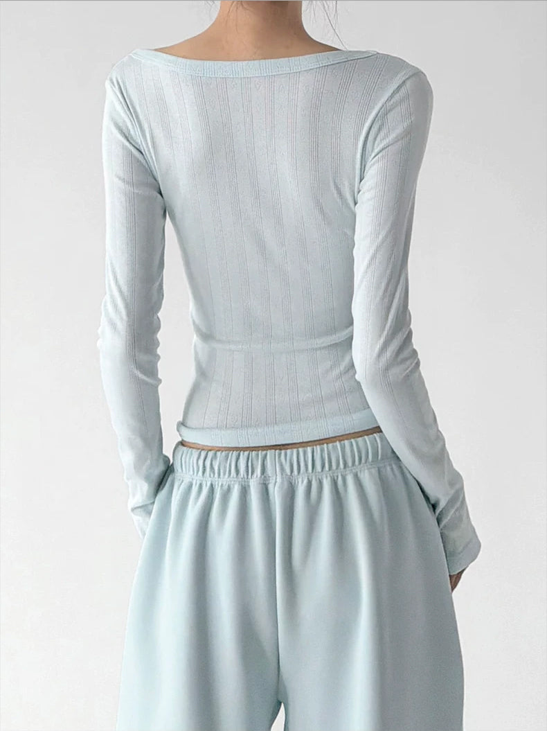 Blue ribbed scoop-neck top back - CT66295