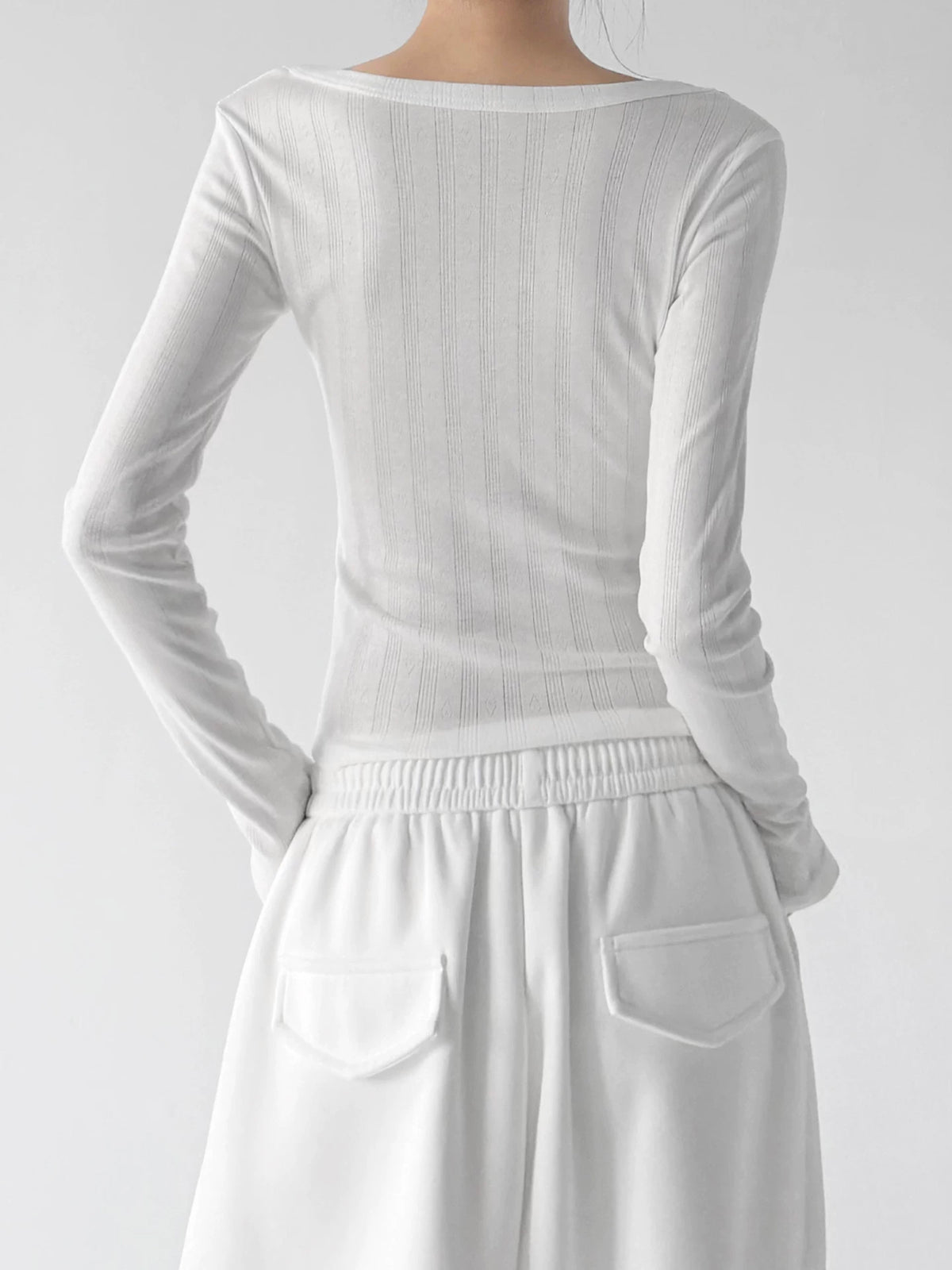 White ribbed scoop-neck top back - CT66295