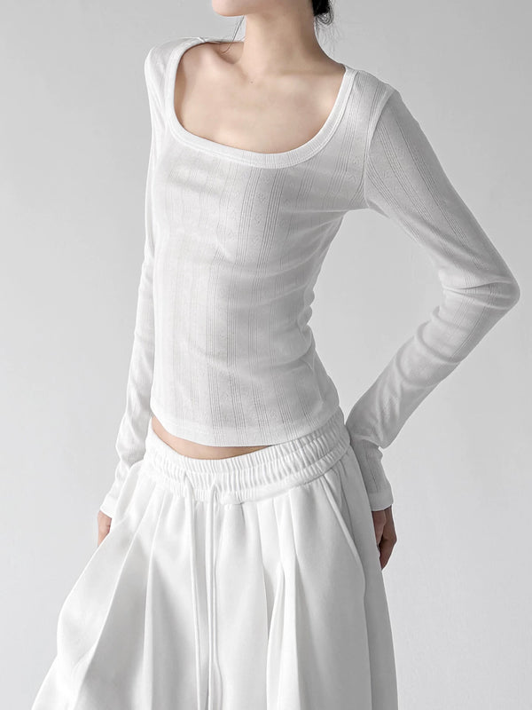 White ribbed scoop-neck top side - CT66295