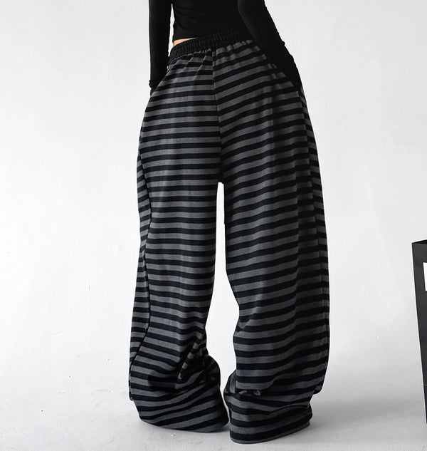 Black Gray striped wide-leg pants back - CT66298