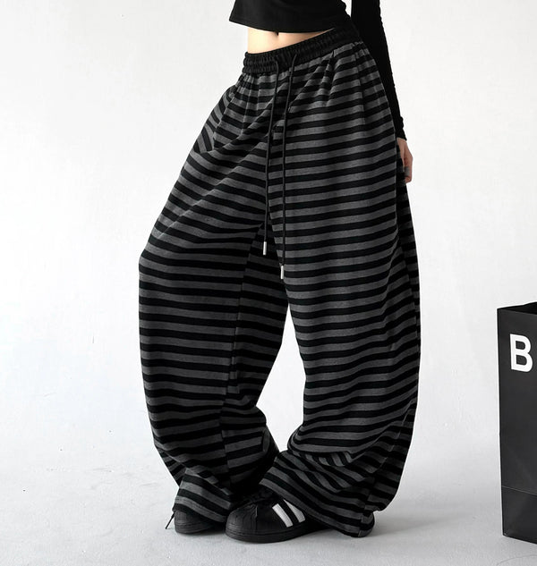 Black Gray striped wide-leg pants front alt - CT66298