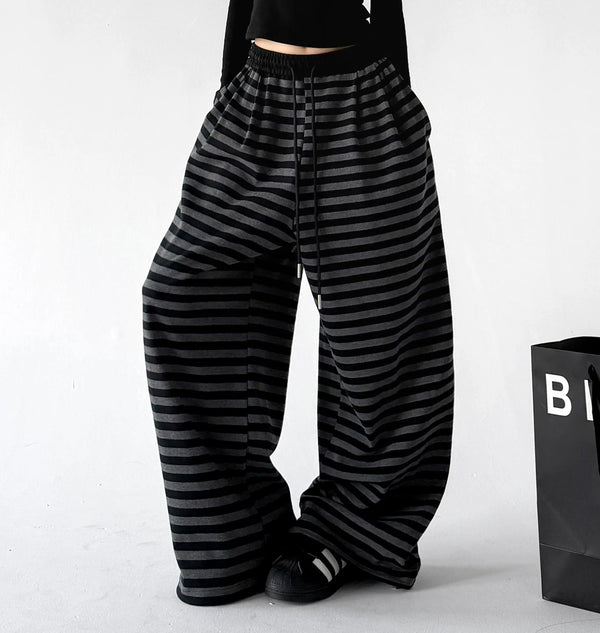 Black Gray striped wide-leg pants side - CT66298