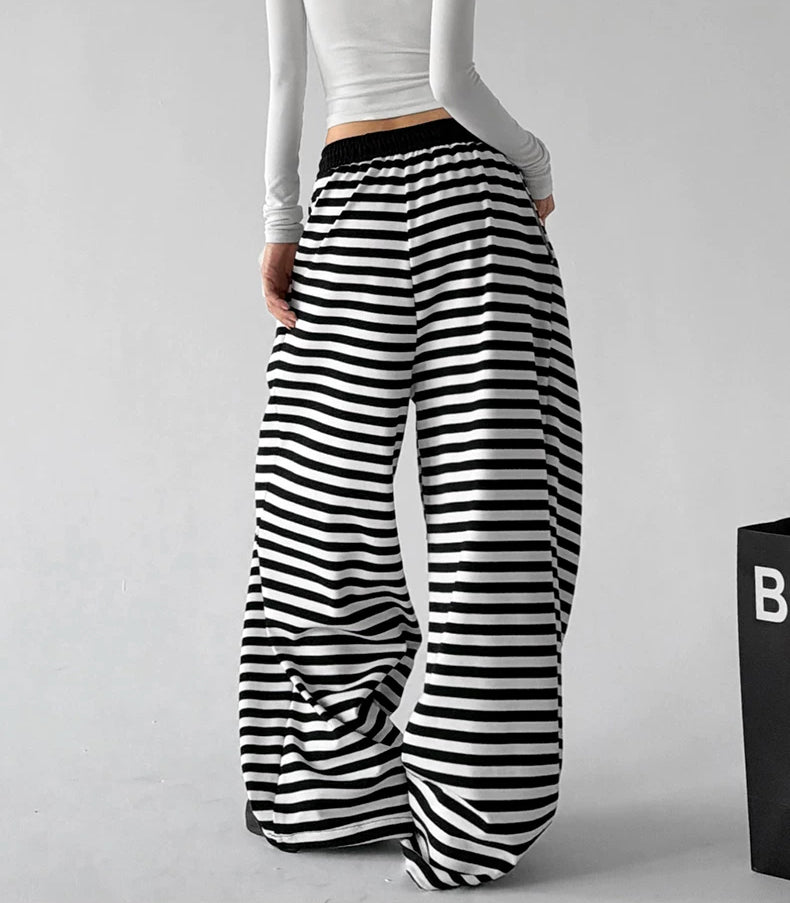 Black White striped wide-leg pants back - CT66298