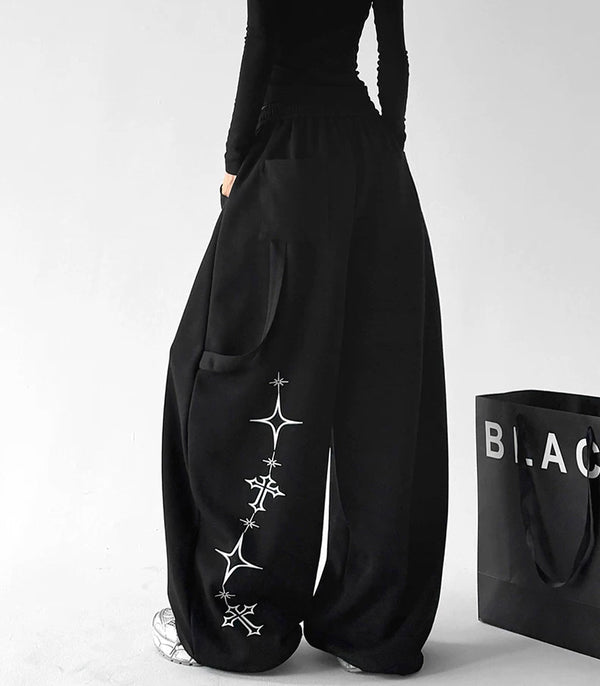 Black print-detail wide-leg pants angled back - CT66300