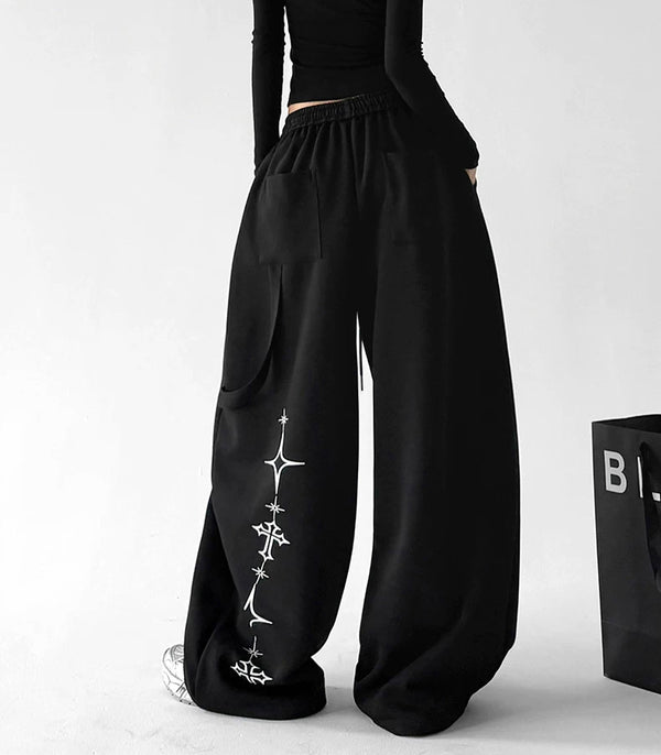 Black print-detail wide-leg pants back - CT66300