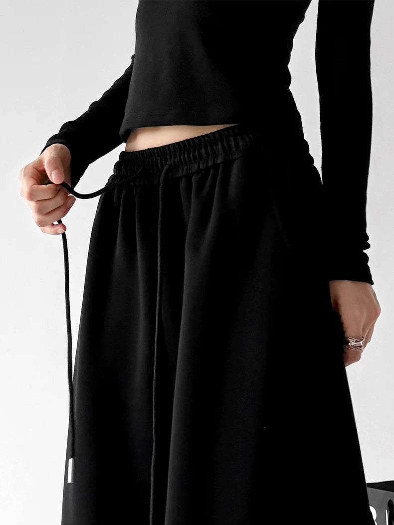 Black print-detail wide-leg pants waist detail - CT66300