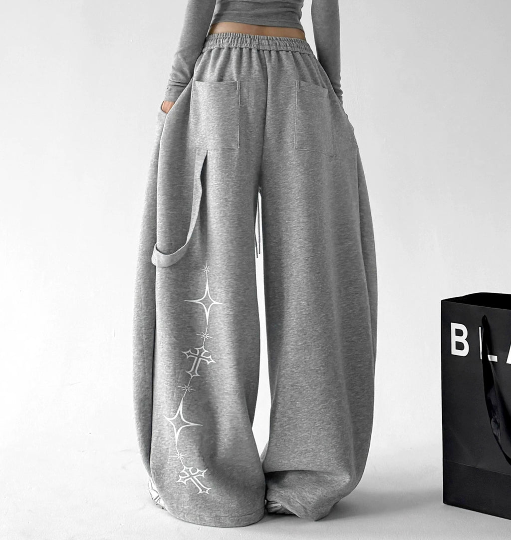 Gray print-detail wide-leg pants back - CT66300