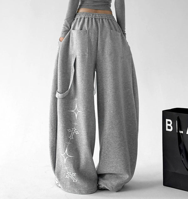 Gray print-detail wide-leg pants back - CT66300