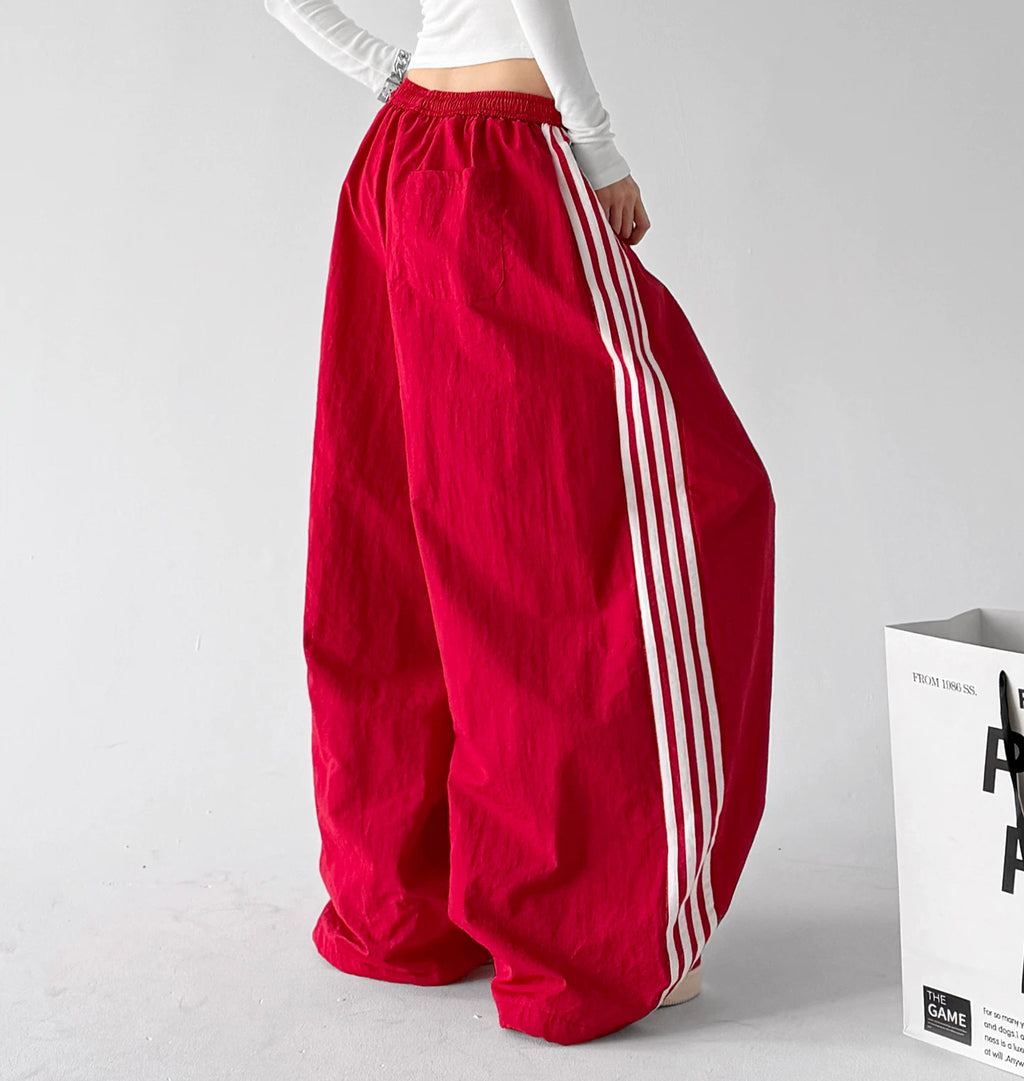 Red side-stripe wide-leg pants angled back - CT66303