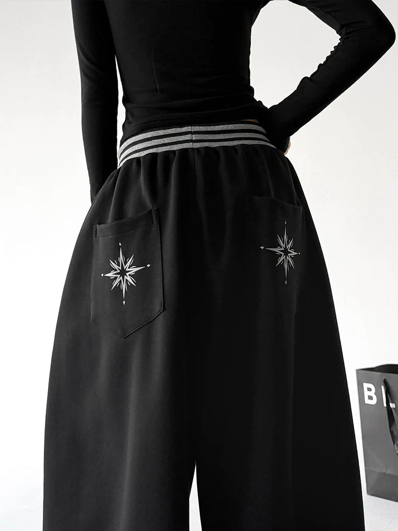 Black striped-waist wide-leg pants back detail - CT66304