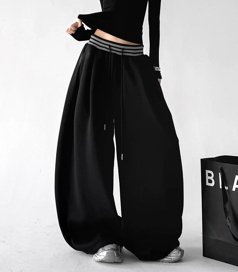 Black striped-waist wide-leg pants side - CT66304