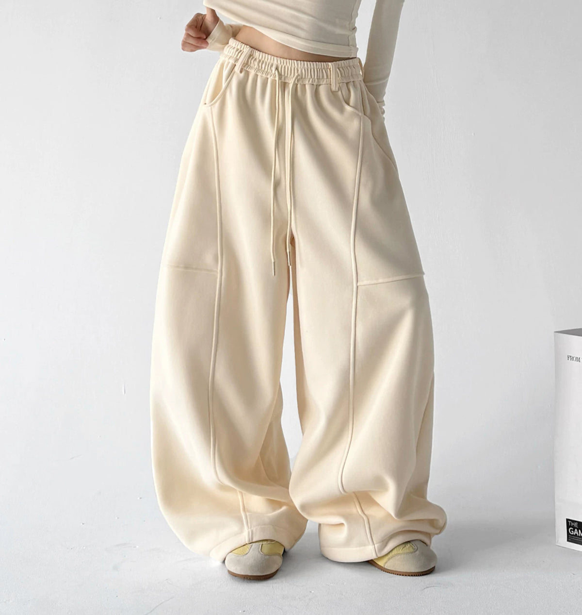 Cream seamed wide-leg pants front alt - CT66305