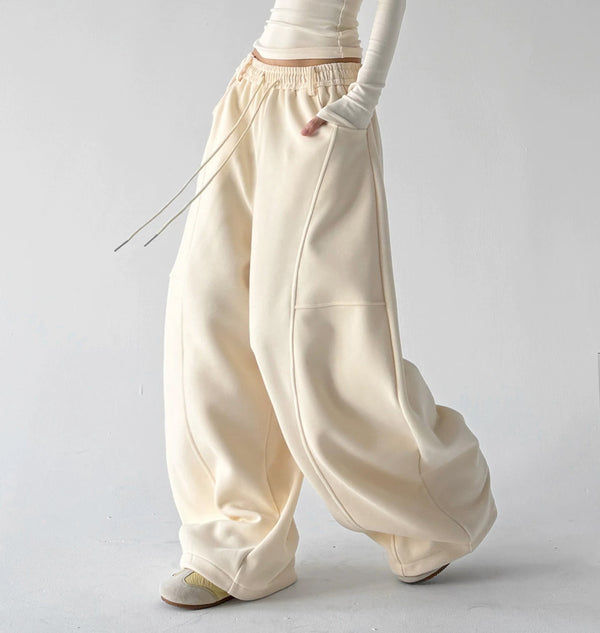 Cream seamed wide-leg pants front step - CT66305