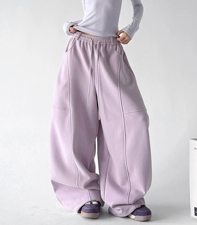 Pink Purple seamed wide-leg pants angled front - CT66305